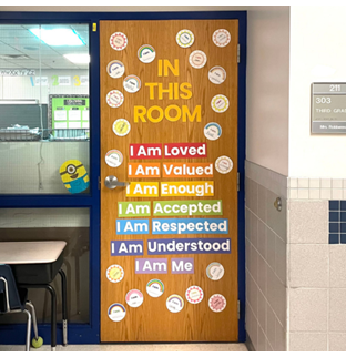 door to classroom with decor - Sanford fit