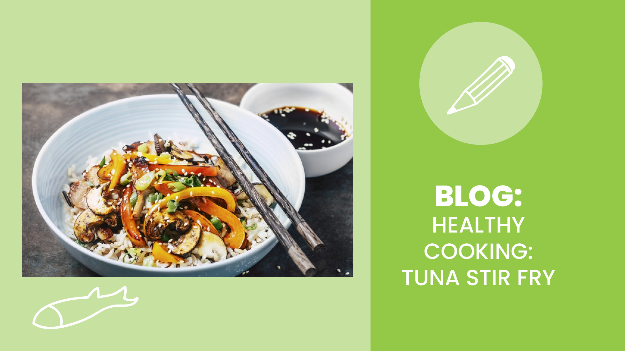 Healthy tuna stir fry dish with sesame seeds and vegetables