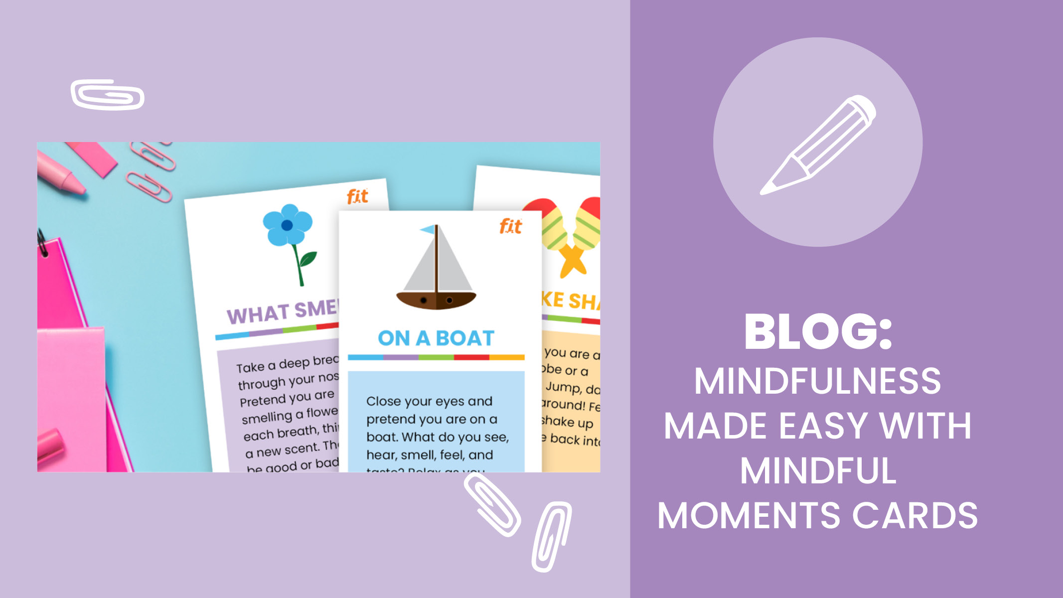Sanford fit Mindful Moments cards displayed on a blue background