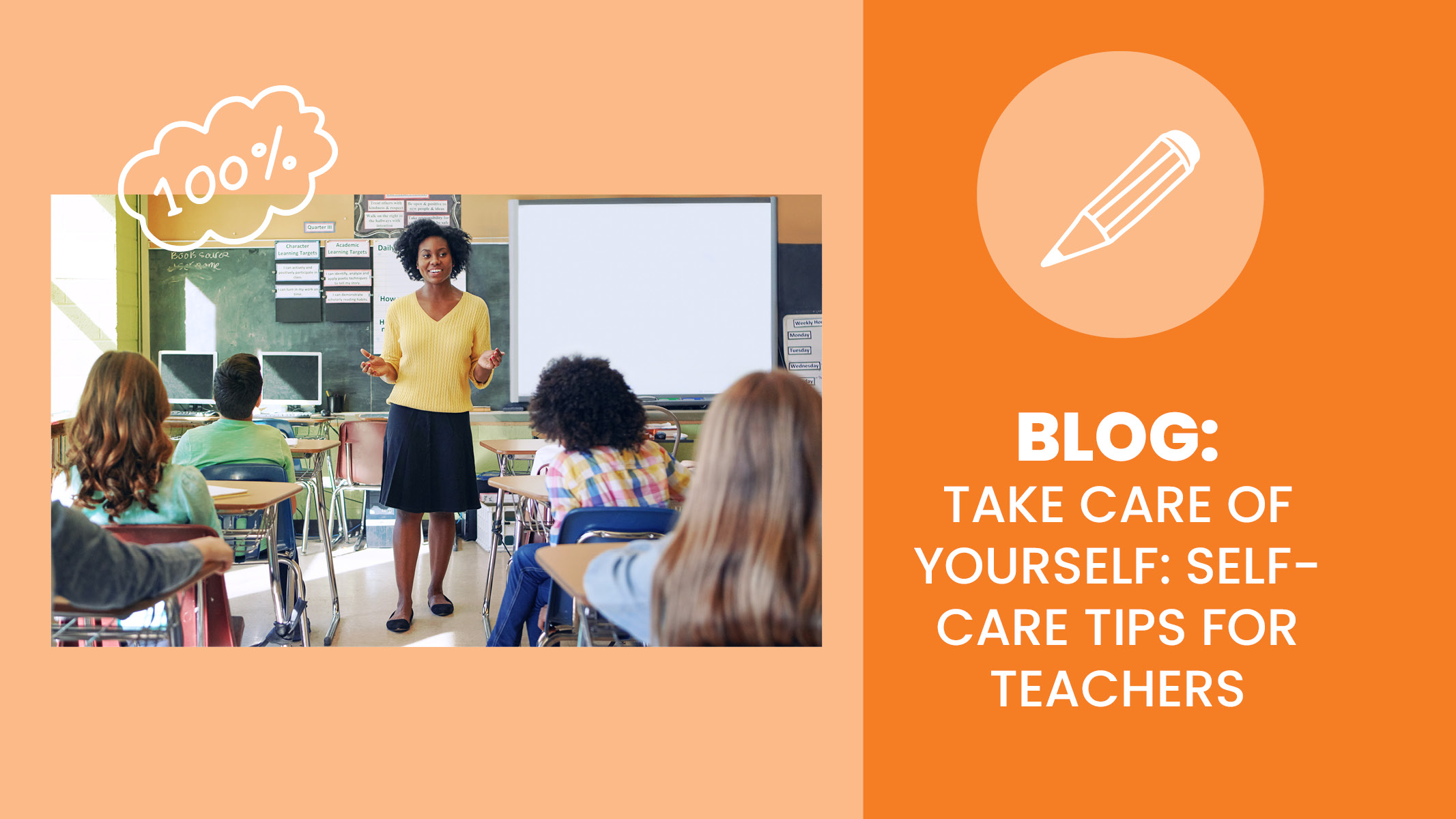 African American teacher talks to her students about being healthy