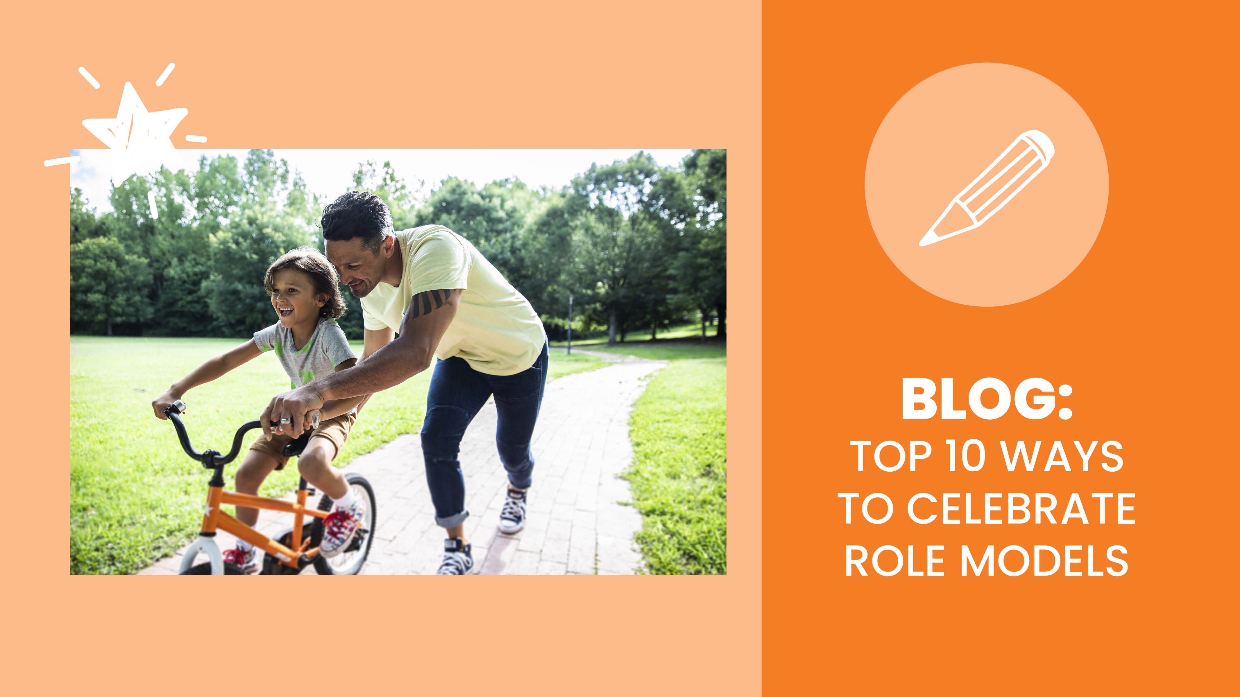 Male figure teaching child to ride bike - Sanford fit