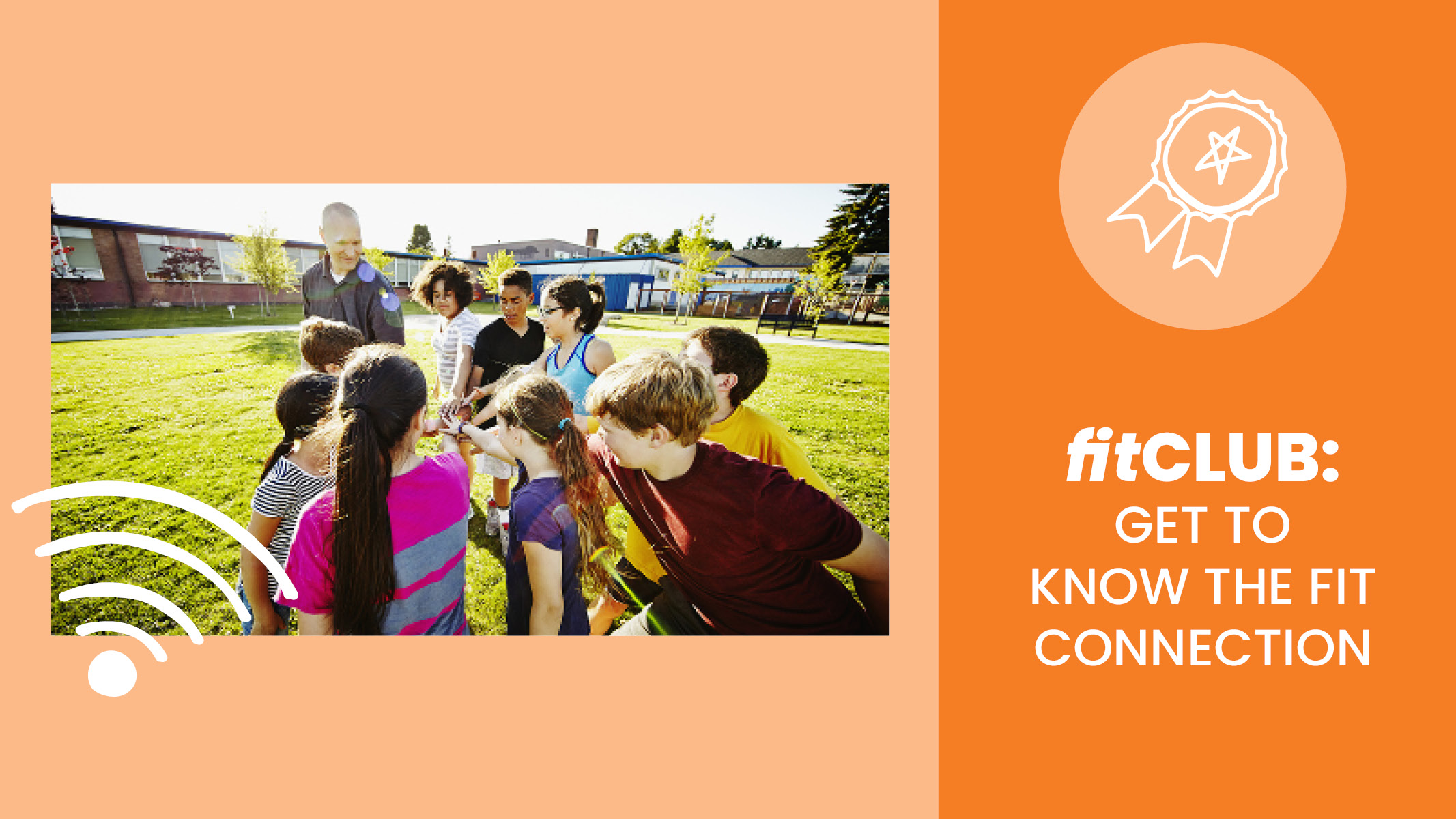 Kids Huddle Outside Orange Background - Sanford fit Club Session 1