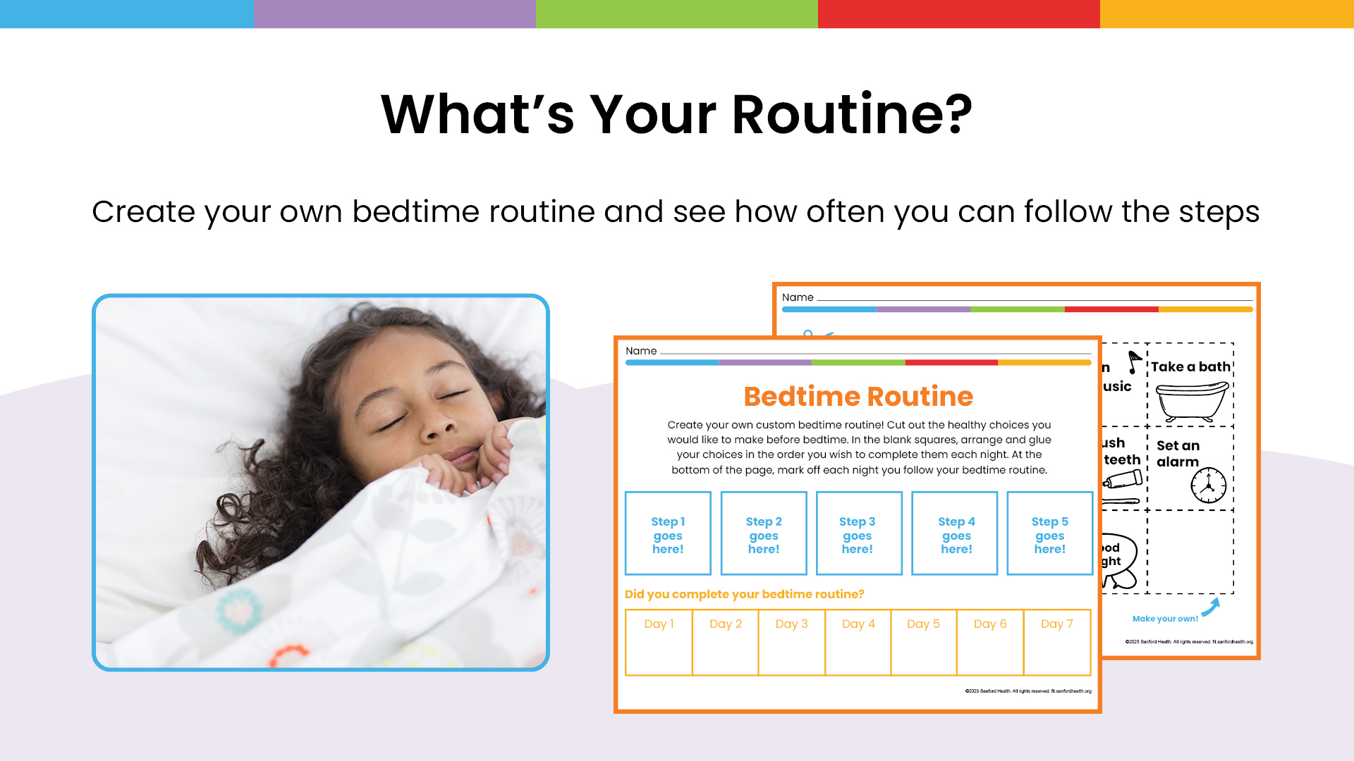 child sleeping and fit printables featured on right side - Sanford fit